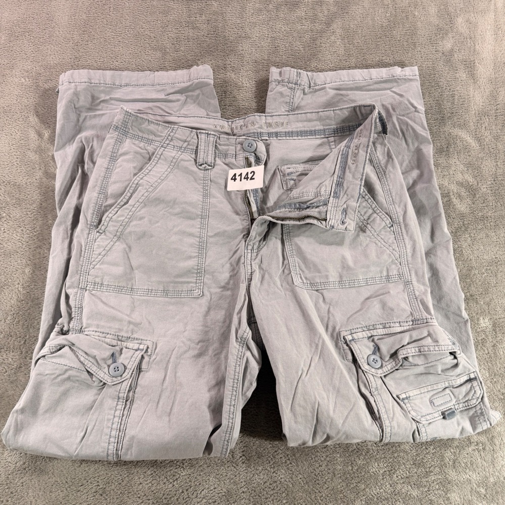 American Eagle Baggy Jogger Women 10 Blue Grey Cargo Utility Y2K Pants